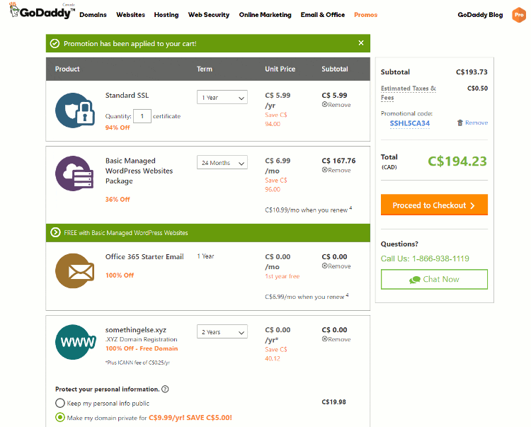 Godaddy Pricing Summary